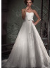 A-line Ivory Lace Tulle Sweetheart Neckline Court Train Wedding Dress